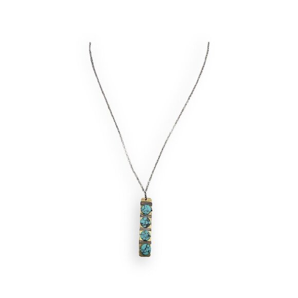 Zad Round Turquoise Wire Wrapped Bar Pendant Chain Necklace Silver Gold Tone - Picture 3 of 5